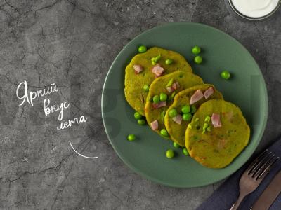 Žirnių blynai su bekonu pagrindine nuotrauka