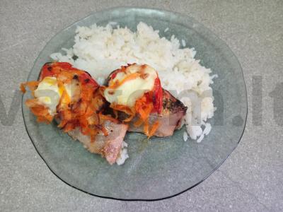 Kepta lašiša su daržovėmis ir ryžių garnyru Žingsnis 10