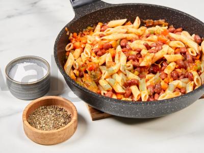 Makaronai su raudonaisiais pupelėmis ir daržovėmis Žingsnis 6