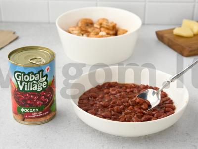 Šiltas salotas su krevetėmis ir raudonaisiais pupelėmis Žingsnis 4