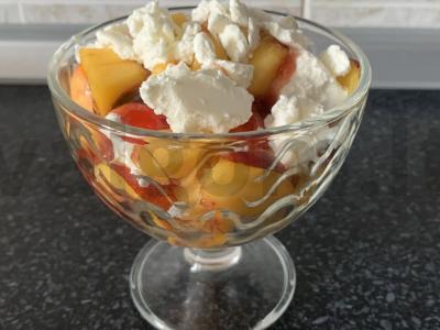 Desertas iš nektarino, ledų, varškės sūrio ir džemo Žingsnis 6