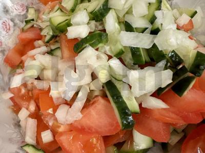 Salotas su rūkytomis mėsos „Objedinėjimas“ Žingsnis 5