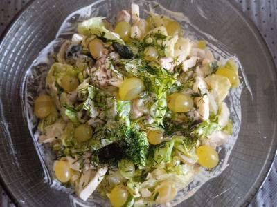 Salotos su vištiena ir vynuogėmis pagrindine nuotrauka