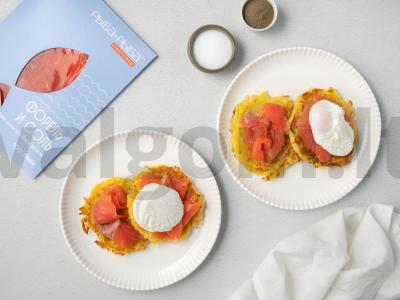 Bulviniai blynai su upėtakiu ir kiaušiniu Žingsnis 6