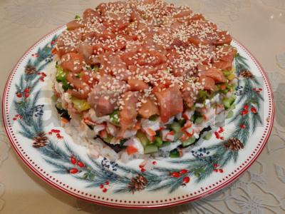 Sushi tortas su upėtakiu, avokadu ir varškės sūriu Žingsnis 17