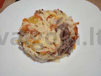 Salotas „Donkų“ su virtais vištienos širdelėmis Žingsnis 9