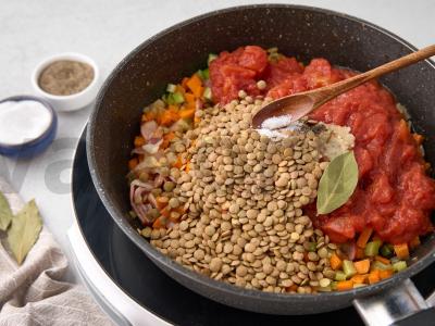 Lęšinių ir šoninės tyrė sriuba Žingsnis 4