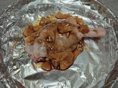 Keptas antis šlaunelė mandarinų marinate su žaliųjų pupelių ir batatų garnyru Žingsnis 3