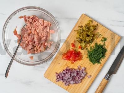 Užkandis su tunu ir daržovėmis Žingsnis 2