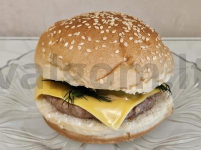 Burgeris su kotletu, agurku ir sūriu pagrindine nuotrauka