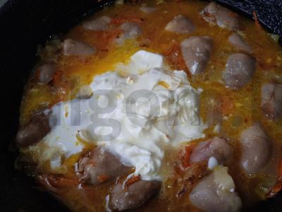 Vištienos širdelės grietinėlės padaže su grikių garnyru Žingsnis 5