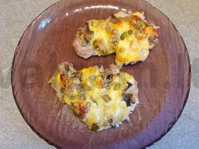 Kiaulienos šnicelis, keptas su pievagrybiais po sūriu Žingsnis 6