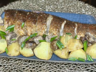 Karšis, keptas su grybais ir jauna bulve pagrindine nuotrauka