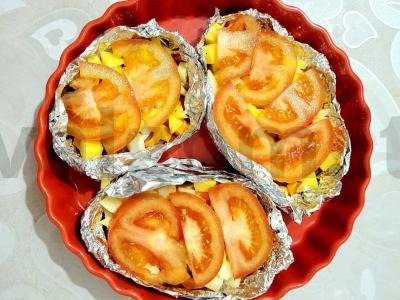 Skani laivelių su daržovėmis ir vištiena po sūrio plutele Žingsnis 5