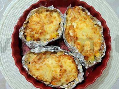 Skani laivelių su daržovėmis ir vištiena po sūrio plutele Žingsnis 7