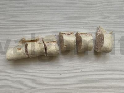 Tortilijų su dešra ir sūriu ritinėliai kiaušinių užpilde Žingsnis 9