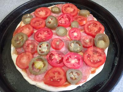 Pica su dešra, pomidoru ir marinuotais jalapeño Žingsnis 5