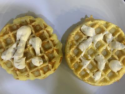 Bulvių vafliai su raudonąja žuvimi ir tartaro padažu Žingsnis 6