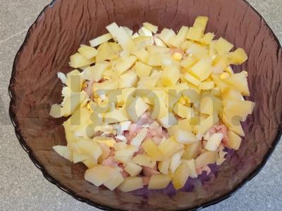 Salotas „Žieminis“ su rūkytomis vištienos krūtinėlėmis Žingsnis 3