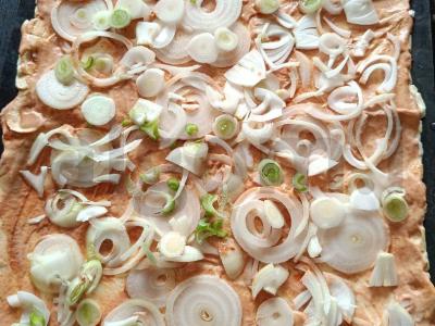 Sluoksniuota tešla su dešra, pomidorais ir mocarela Žingsnis 3