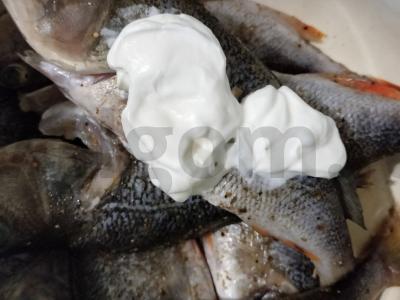 Keptas ešerys su marinuotais agurkais ir svogūnais grietinės marinate Žingsnis 4