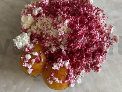 Be glitimo, laktozės, su razinomis ir džiovintomis abrikosais „Saulėlydis“ Žingsnis 3