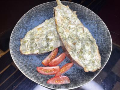 Kepti baklažanai česnako padaže pagrindine nuotrauka