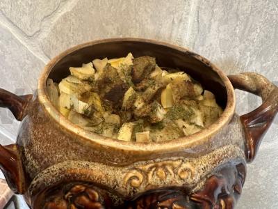 Keptas patiekalas su baltomis grybeliais ir kiauliena Žingsnis 13