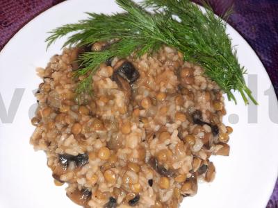 Patingėjusi lęšių patiekalas su grybais ir ryžiais pagrindine nuotrauka