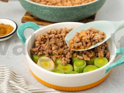 Porų apkepas su mėsa Žingsnis 5