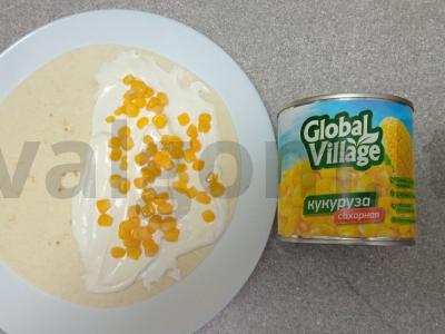 Tortilija su sūrio dešra, kukurūzais ir sūriu Žingsnis 2