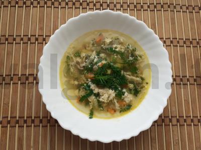 Dilgėlių, daržovių ir vištienos kiaušinių sriuba pagrindine nuotrauka