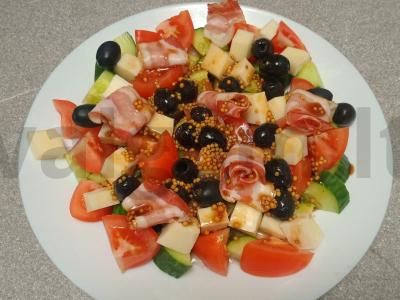 Daržovių salotas su šonine, sūriu, alyvuogėmis ir barbaru Žingsnis 7