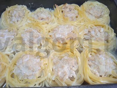 Makaronai-nestai, kepti su kalakutų faršu po sūriu Žingsnis 5