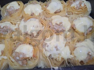 Makaronai-nestai, kepti su kalakutų faršu po sūriu Žingsnis 8