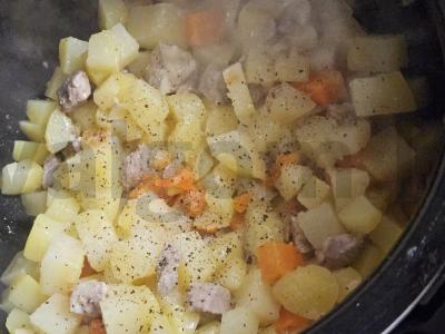 Troškinta bulvė su mėsa ir daržovėmis lėtoje viryklėje Žingsnis 4