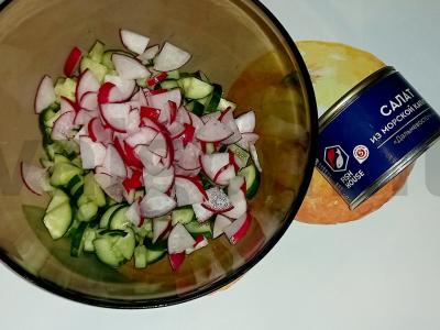 Jūros dumblių salotos su daržovėmis ir kiaušiniu Žingsnis 2