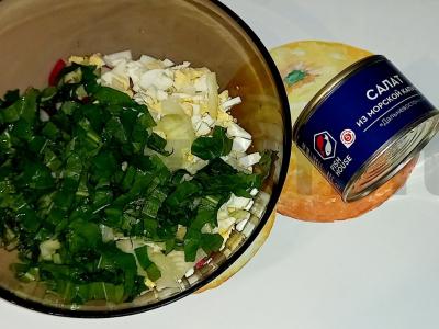 Jūros dumblių salotos su daržovėmis ir kiaušiniu Žingsnis 4