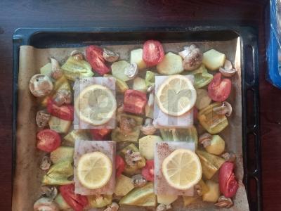 Žuvis, kepta su daržovėmis ir grybais Žingsnis 5