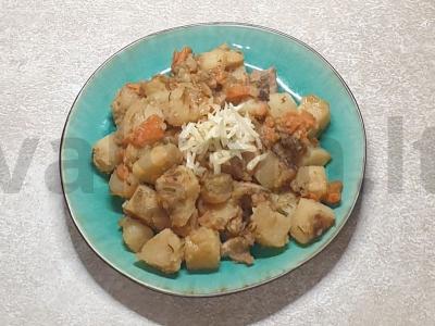 Anties krūtinėlės troškinys su daržovėmis ir sūriu pagrindine nuotrauka