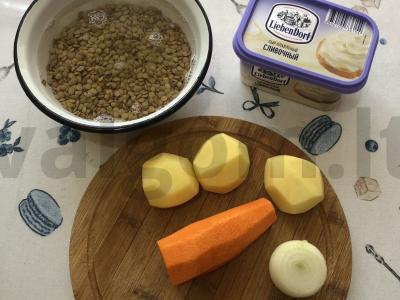 Grietininis lęšių sriuba-pyragas Žingsnis 1