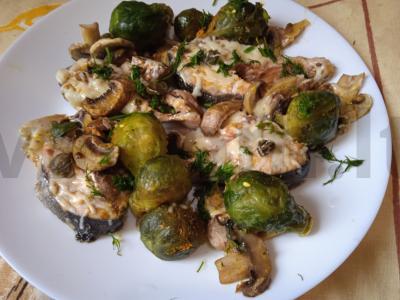 Lašiša, kepta su pievagrybiais ir Briuselio kopūstais po sūriu pagrindine nuotrauka