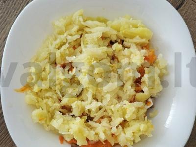 Sluoksniuotas salotas su grybais, sūriu ir vištiena Žingsnis 6