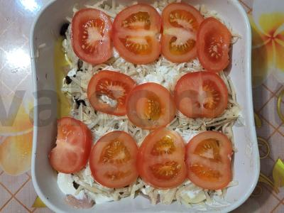 Griežinėlis su grybais, bulvėmis, vištiena ir sūriu Žingsnis 6