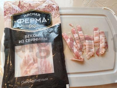 Farfalle makaronai su bekonu ir sūriu Žingsnis 5