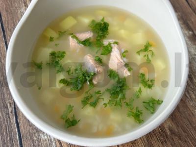 Vaikams skirtas upėtakio žuvies sriuba pagrindine nuotrauka