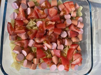 Skani užkandis iš dešrelių ir makaronų Žingsnis 3