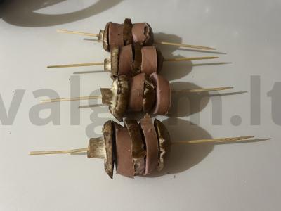 Šampinjonai su dešrelėmis ant iešmelių Žingsnis 6