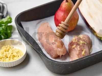 Kriaušė meduje su vištienos krūtinėle ir baklažanais Žingsnis 4