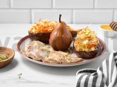 Kriaušė meduje su vištienos krūtinėle ir baklažanais pagrindine nuotrauka